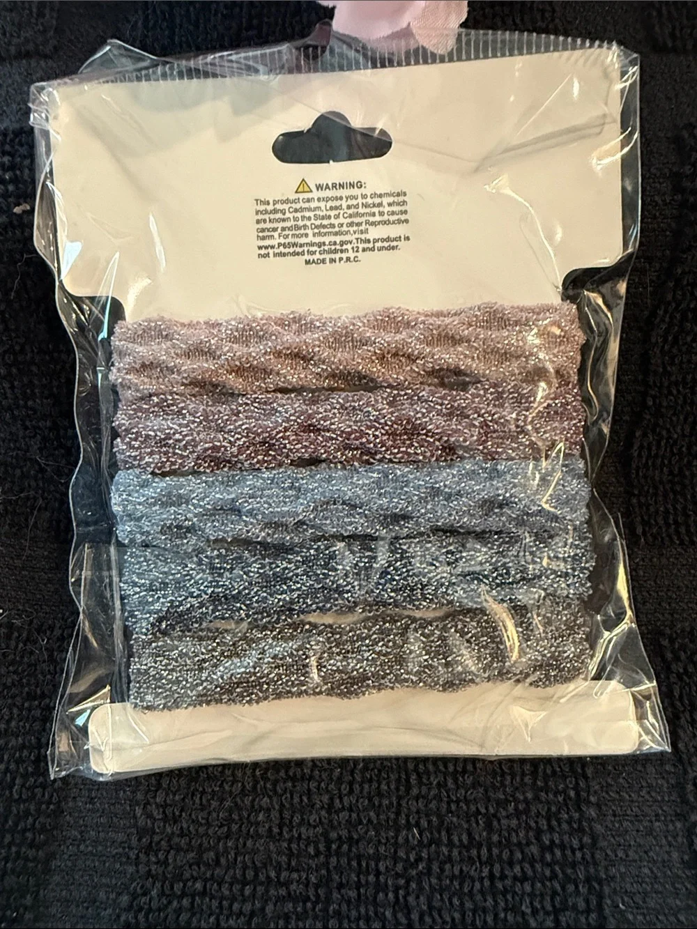 Shimmery Braided Elastic Hair Ties - Pink & Silver